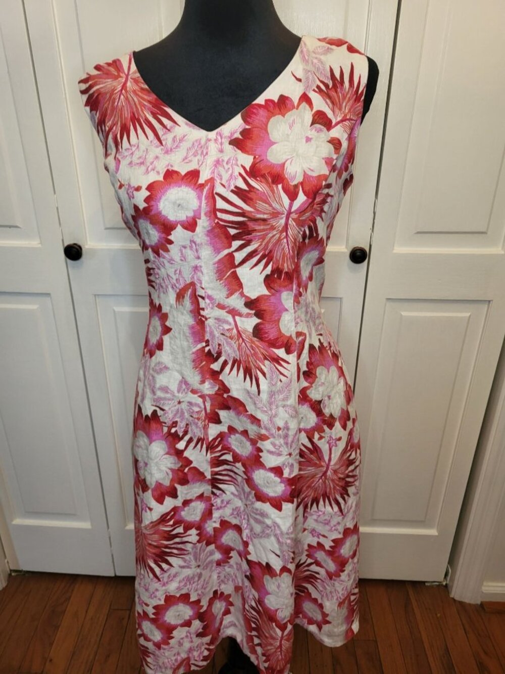 Lands End Linen Floral Tank Sundress 14 Tropical Hawaiian Vacation Retro Resort